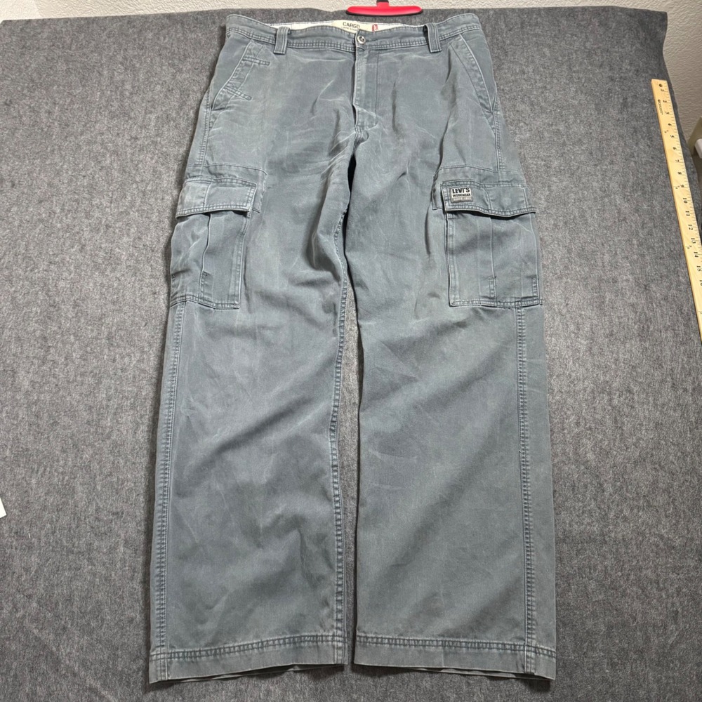 VTG Y2K Levis Loose Straight Cargo Pants Mens 36x32 Blue Cotton Workwear Utility